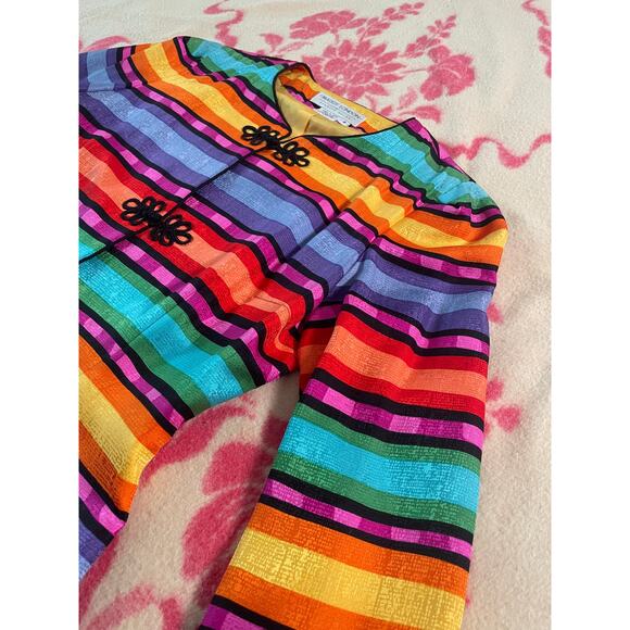 VTG Maggy London by Kenneth Nolan rainbow bold blazer 100% silk SZ 8 90s retro - Picture 2 of 8